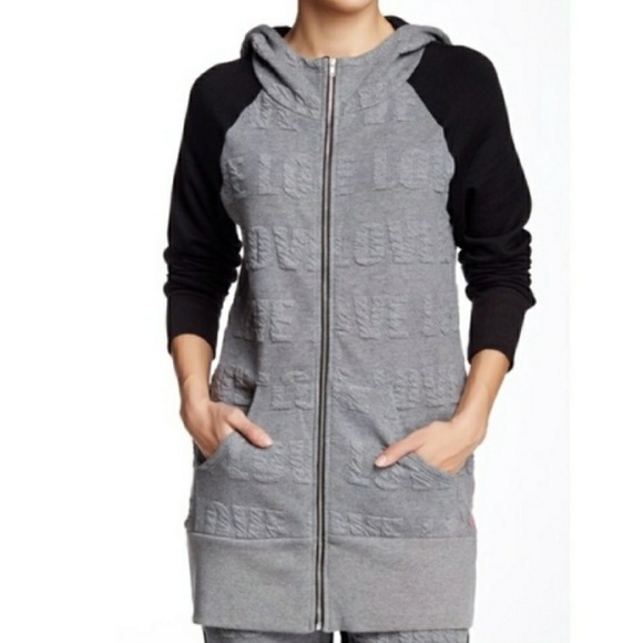 NWT • Pink Lotus • Gray Black Raglan 3D Textured Soft LOVE Tunic Sweatshirt Cozy - Picture 1 of 3